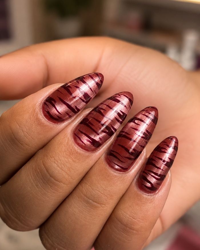 Burgundy chrome nails