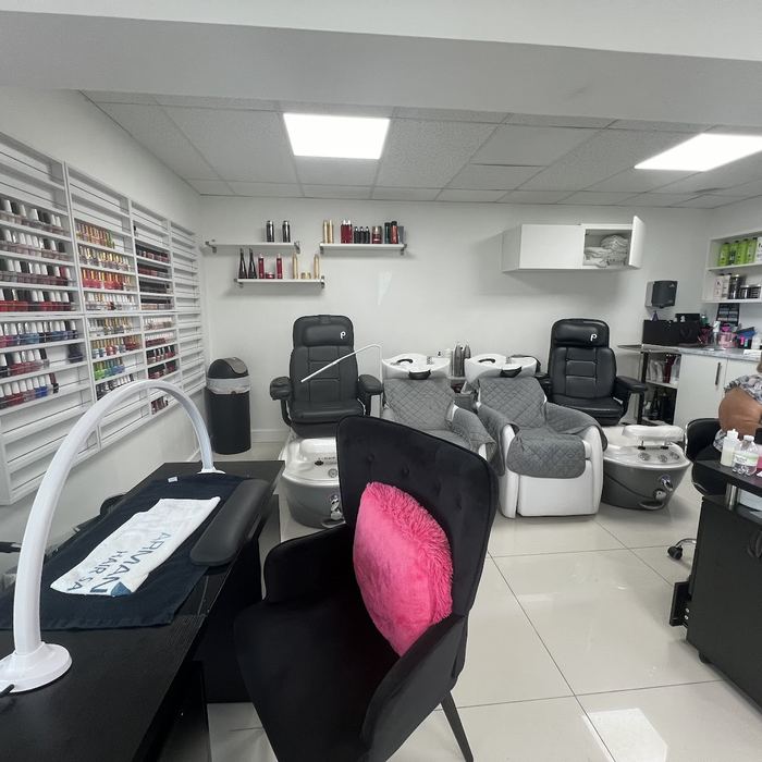 Manicure tables and polish wall