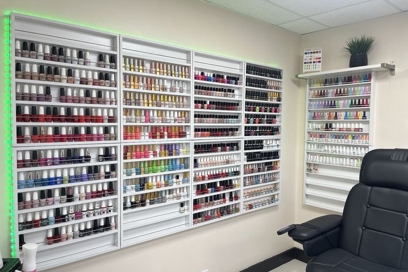 Wall of polish colors at the salon