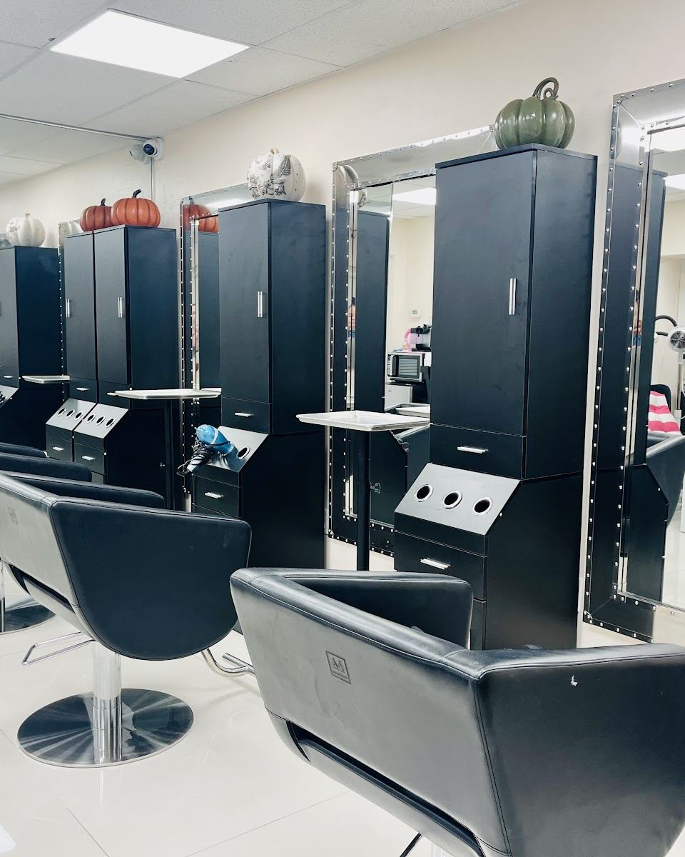 Styling stations inside Victoria's salon